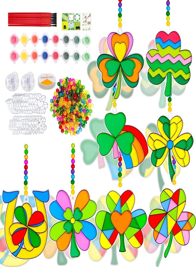 WorldBazaar St Patrick's Day Shamrock Suncatchers Crafts Kits Decorations 24 Sets DIY Lucky Irish Clover Window Paint Art Suncatchers Activities for Kids Family Classroom Party Favors - Image 1